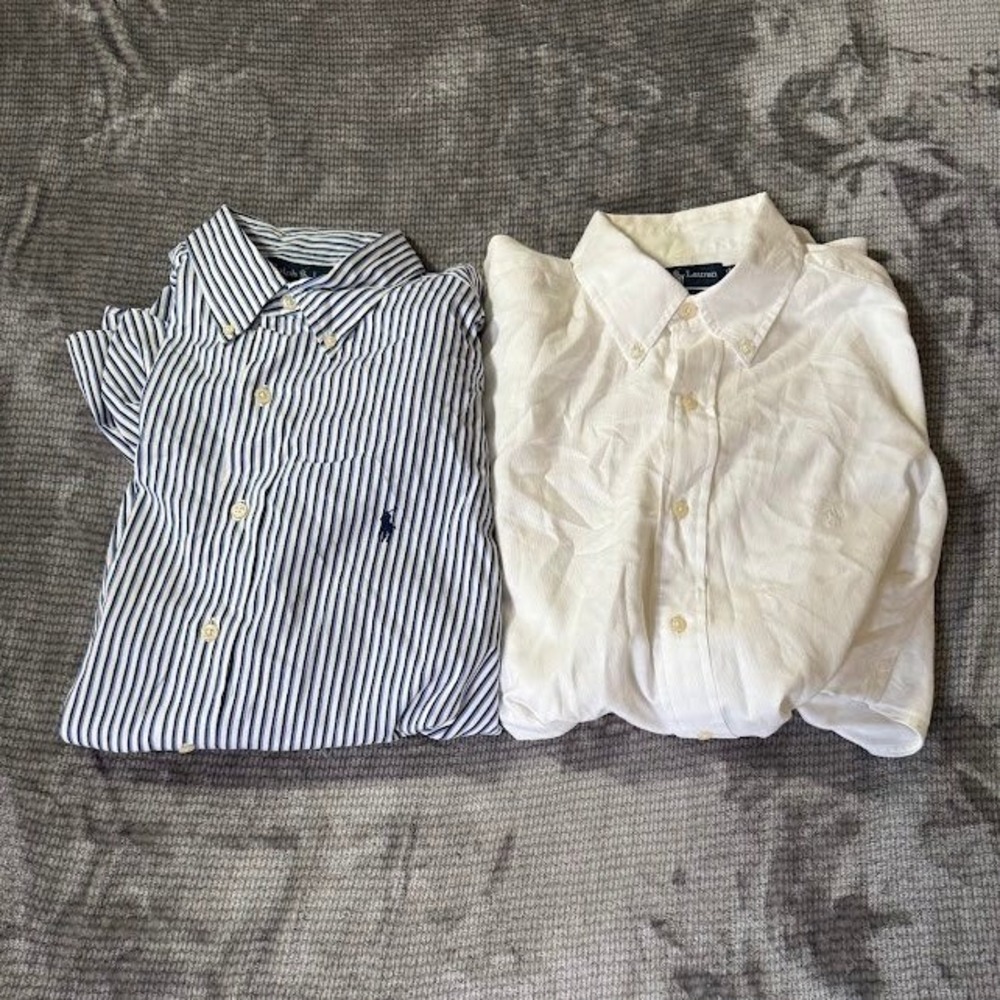 Lot of 2 Ralph Lauren Button Down Shirts White Yarmouth Striped Classic Fit 2XL